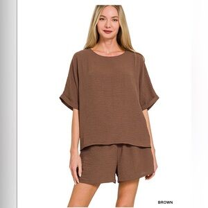 Zenana Outfitters High Waist Brown Short Set